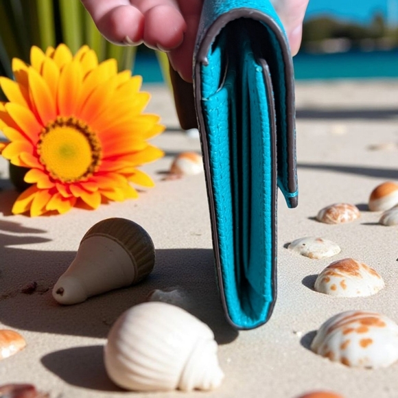 Michael Kors Cassie Trifold Tile Blue Wallet (New) - Picture 2 of 10